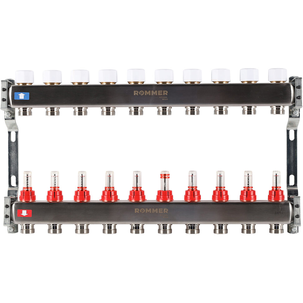 ROMMER RMS-1200-000010 ROMMER Коллектор из нержавеющей стали с расходомерами 10 вых.