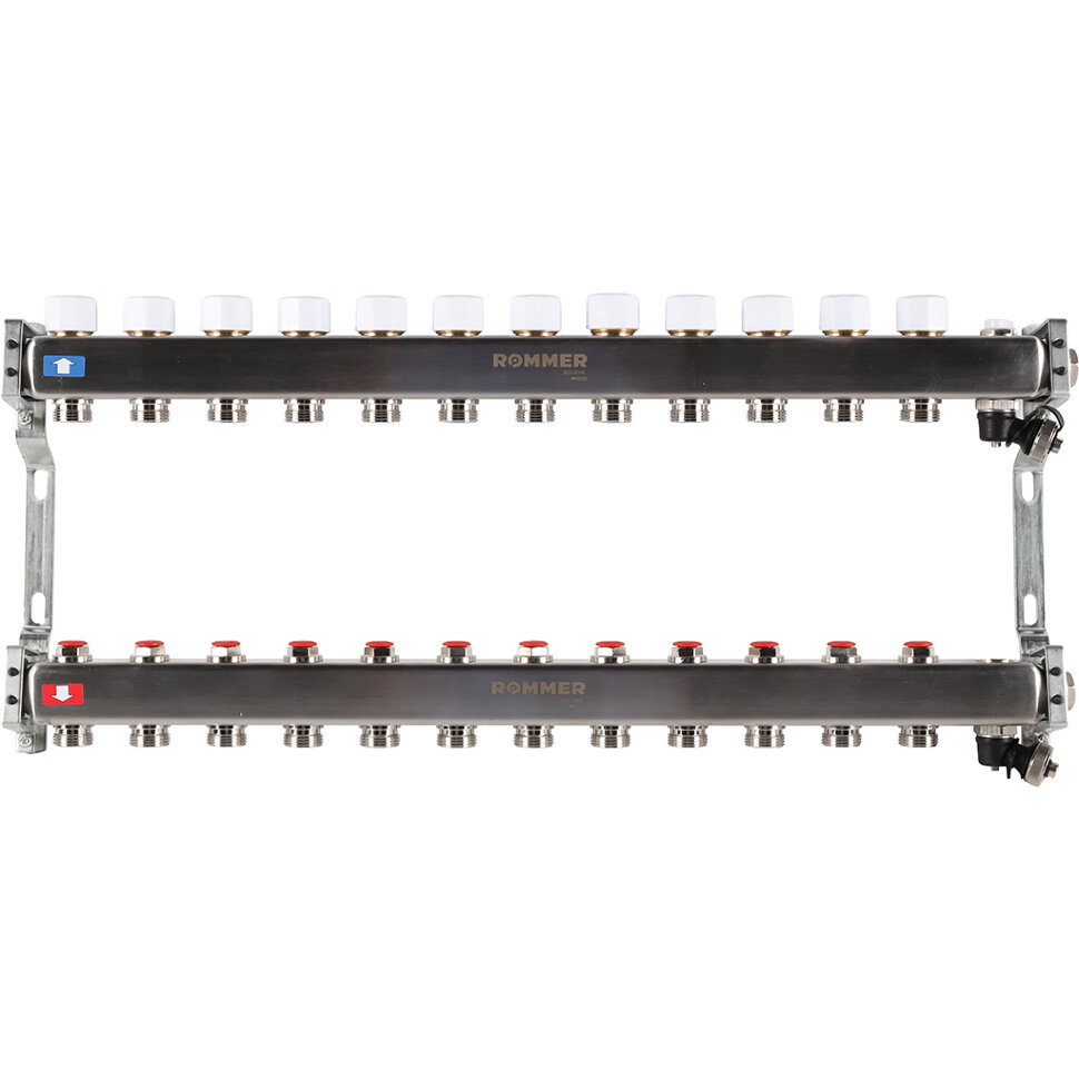 ROMMER RMS-3201-000012 ROMMER Коллектор из нержавеющей стали без расходомеров, с клапаном вып. воздуха и сливом 12 вых.