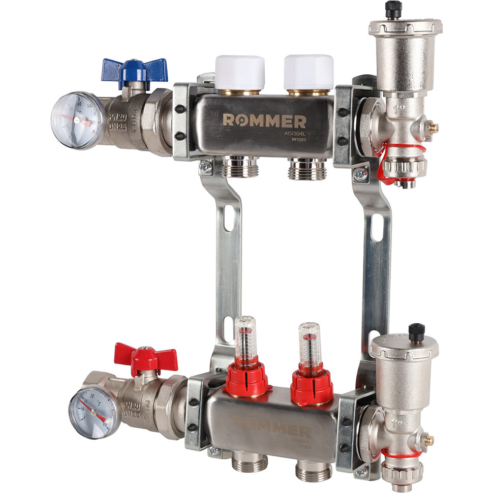 ROMMER RMS-1210-000002 ROMMER Коллектор из нержавеющей стали в сборе с расходомерами 2 вых.